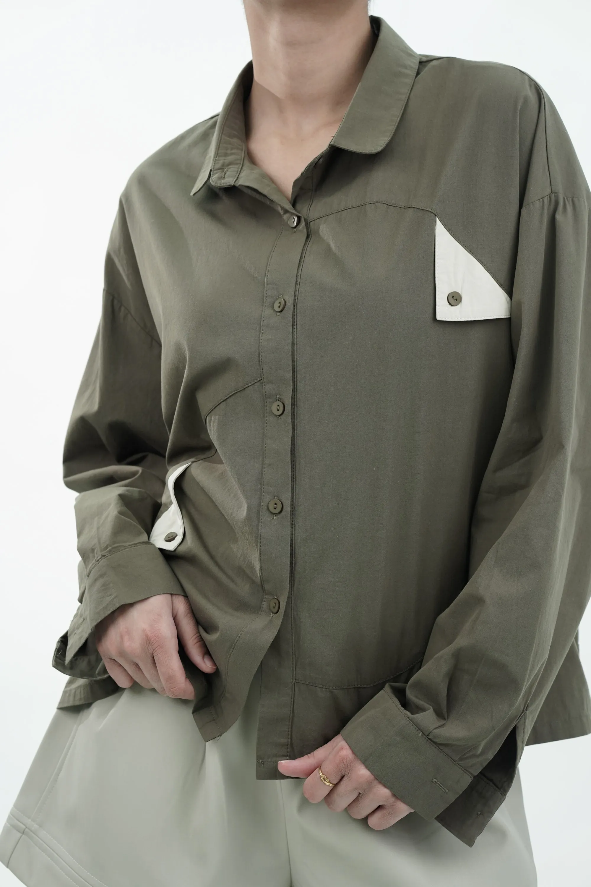 Cotton Shirt With Triangular Flaps