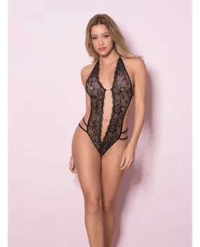 Crotchless Lace Teddy with Rhinestone Detail Black O/S