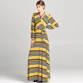 Cuffed Sleeve Venechia Yellow Stripe Dress