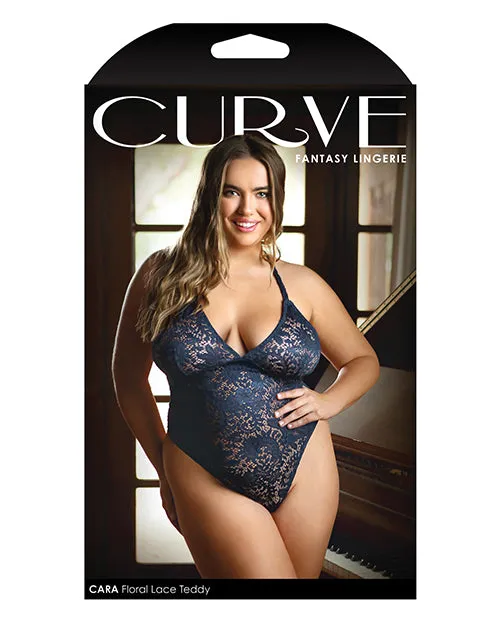 Curve Cara Stretch Lace Teddy with Snap Crotch Ink - Blue