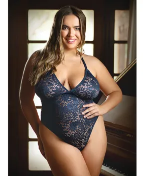 Curve Cara Stretch Lace Teddy with Snap Crotch Ink - Blue