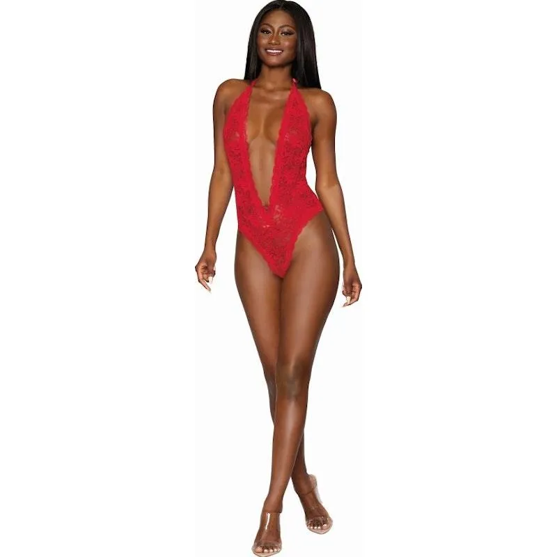 Dreamgirl Heart Back Deep V-Neck Teddy Red