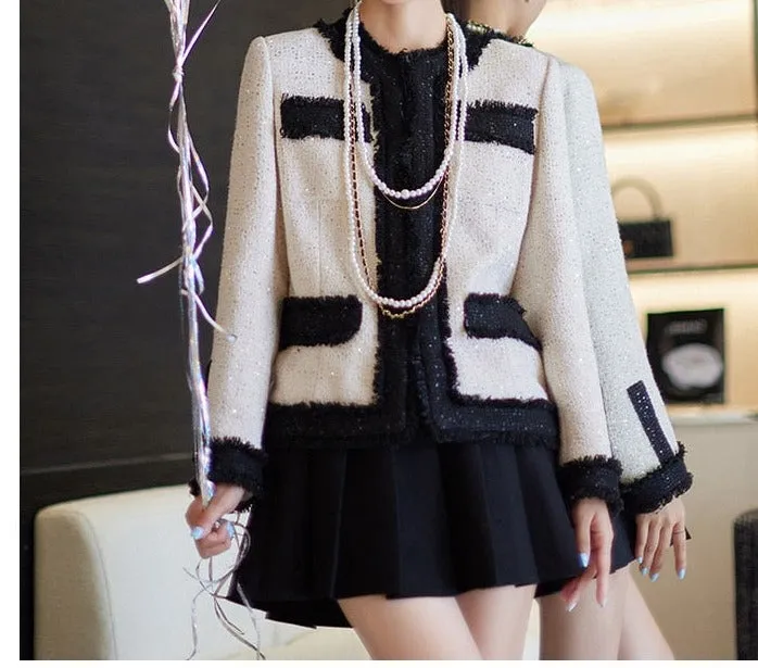 Elegant White Black Patchwork Blazer