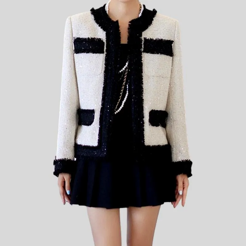 Elegant White Black Patchwork Blazer