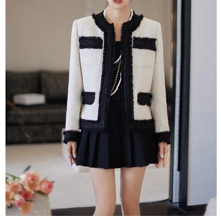 Elegant White Black Patchwork Blazer