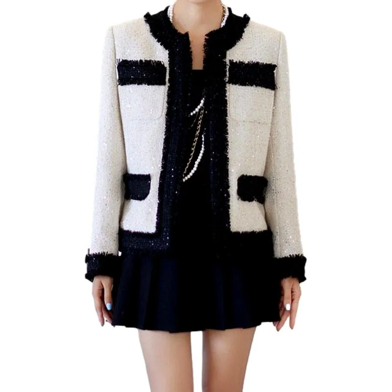 Elegant White Black Patchwork Blazer