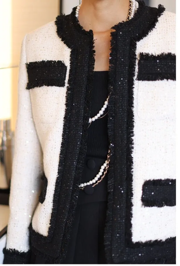 Elegant White Black Patchwork Blazer