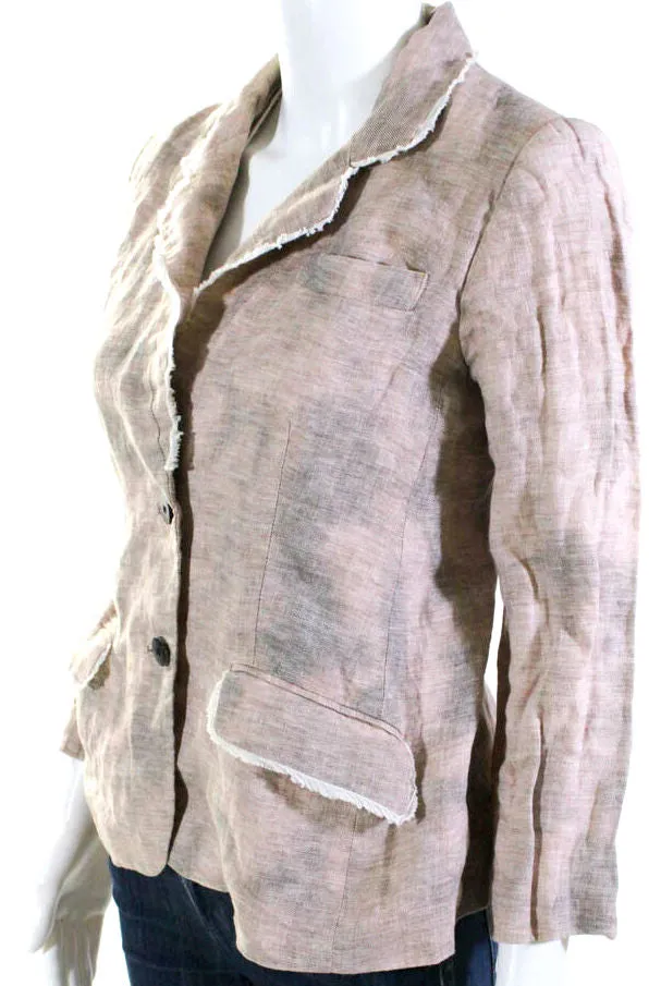 Elizabeth & James Womens Gray Linen Fringe 3/4 Sleeve Blazer