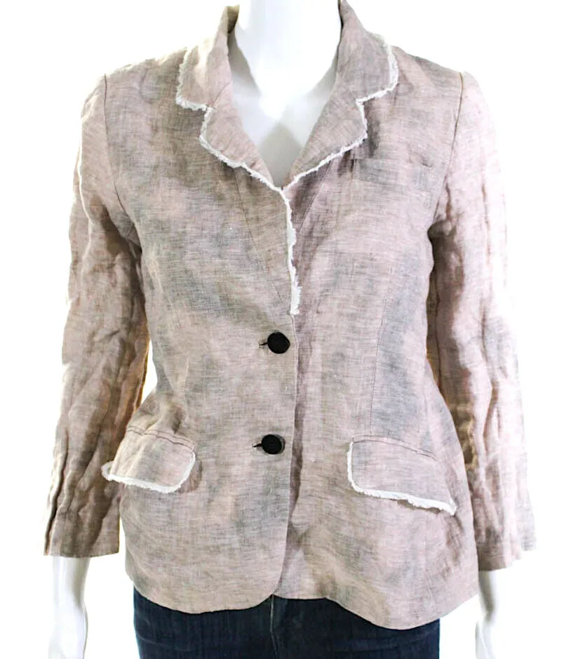 Elizabeth & James Womens Gray Linen Fringe 3/4 Sleeve Blazer