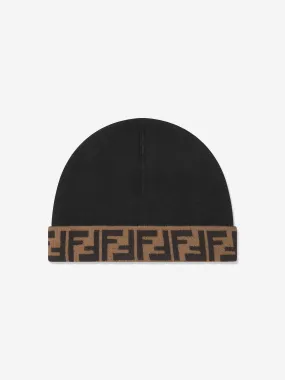 Fendi Kids FF Logo Reversible Beanie in Brown