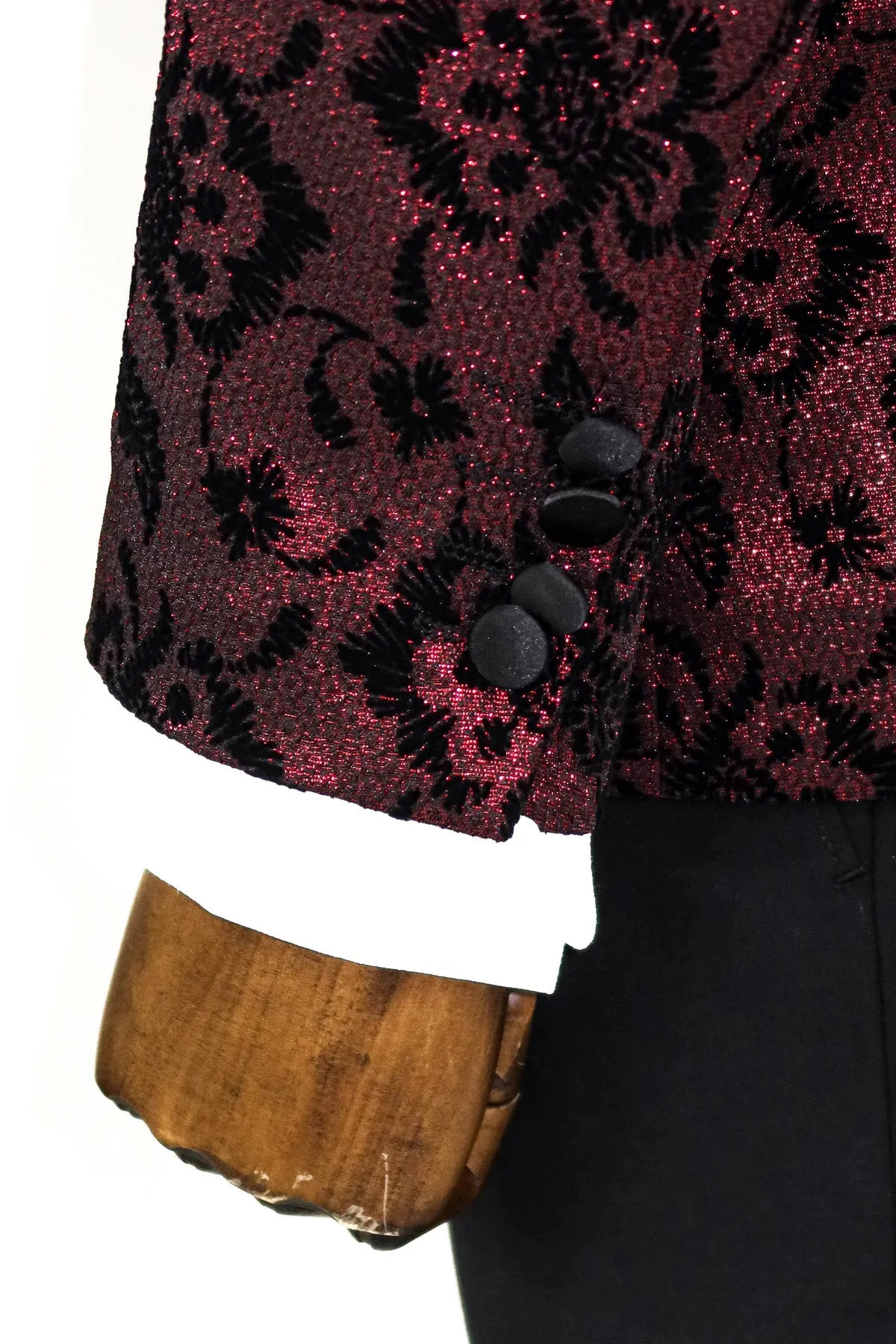 Floral Patterned Peak Lapel Burgundy Men Party Blazer - Wessi