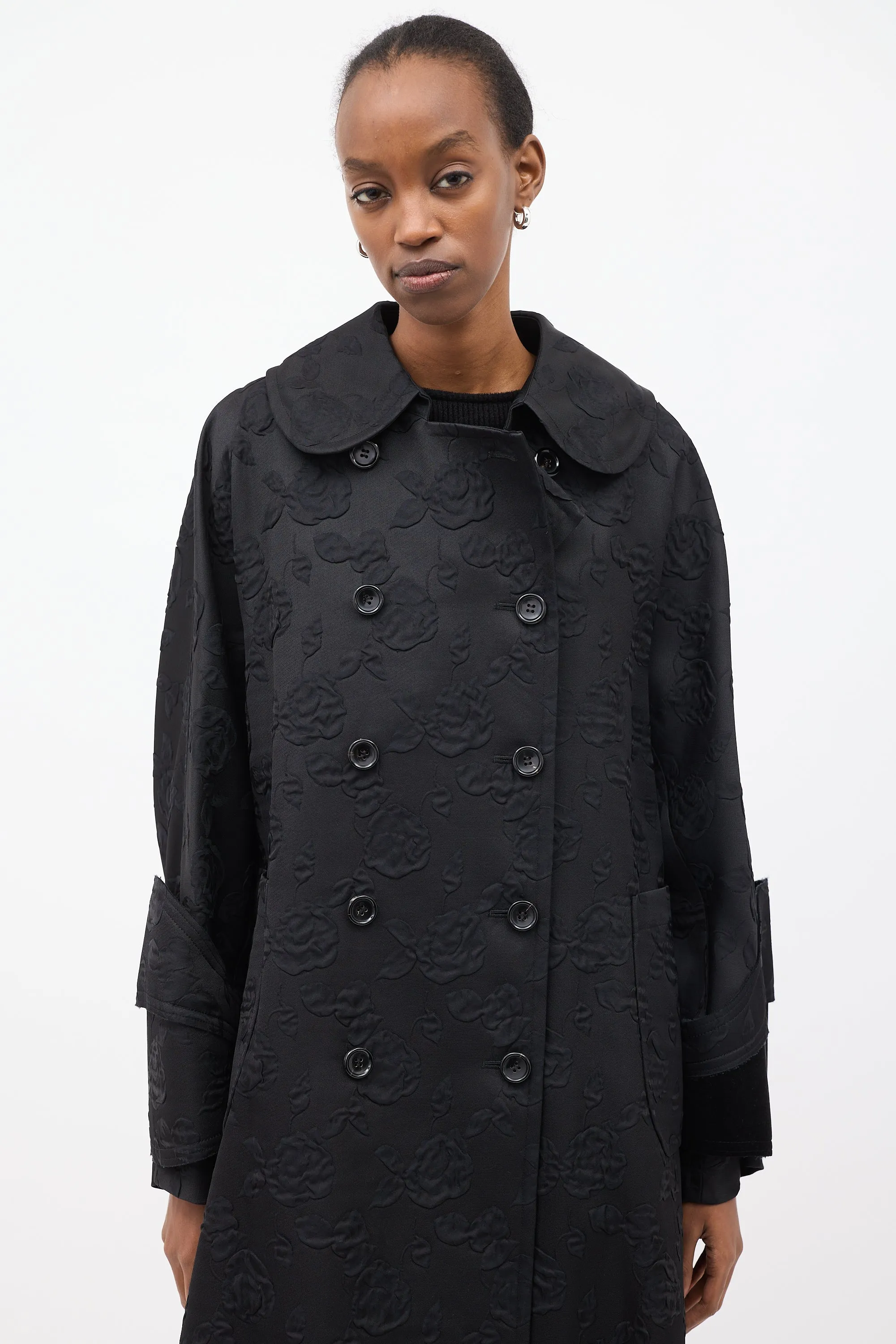 FW 2016 Black Floral Cloque Coat