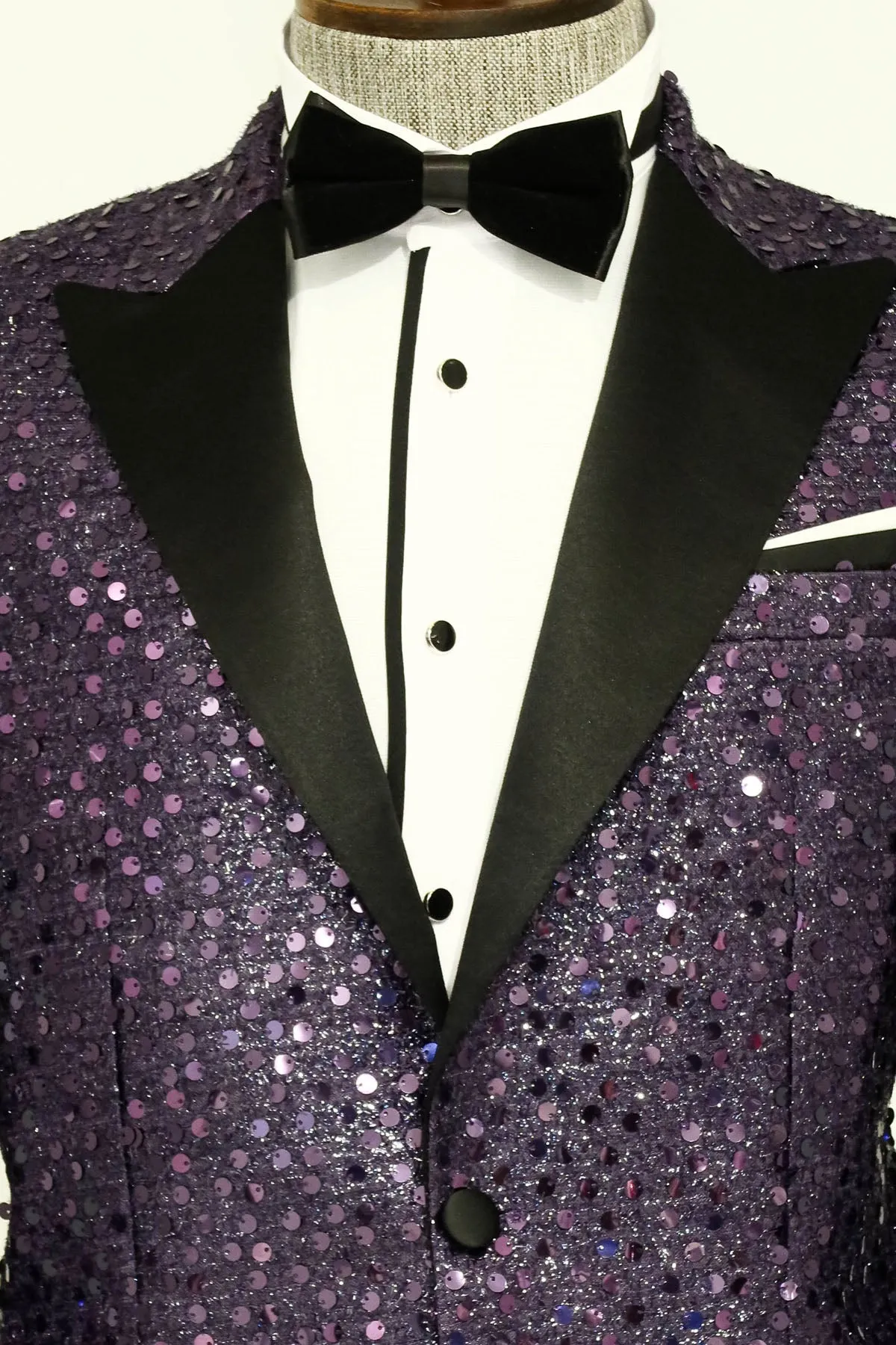 Glitter Pattern Purple Men Prom Blazer - Wessi