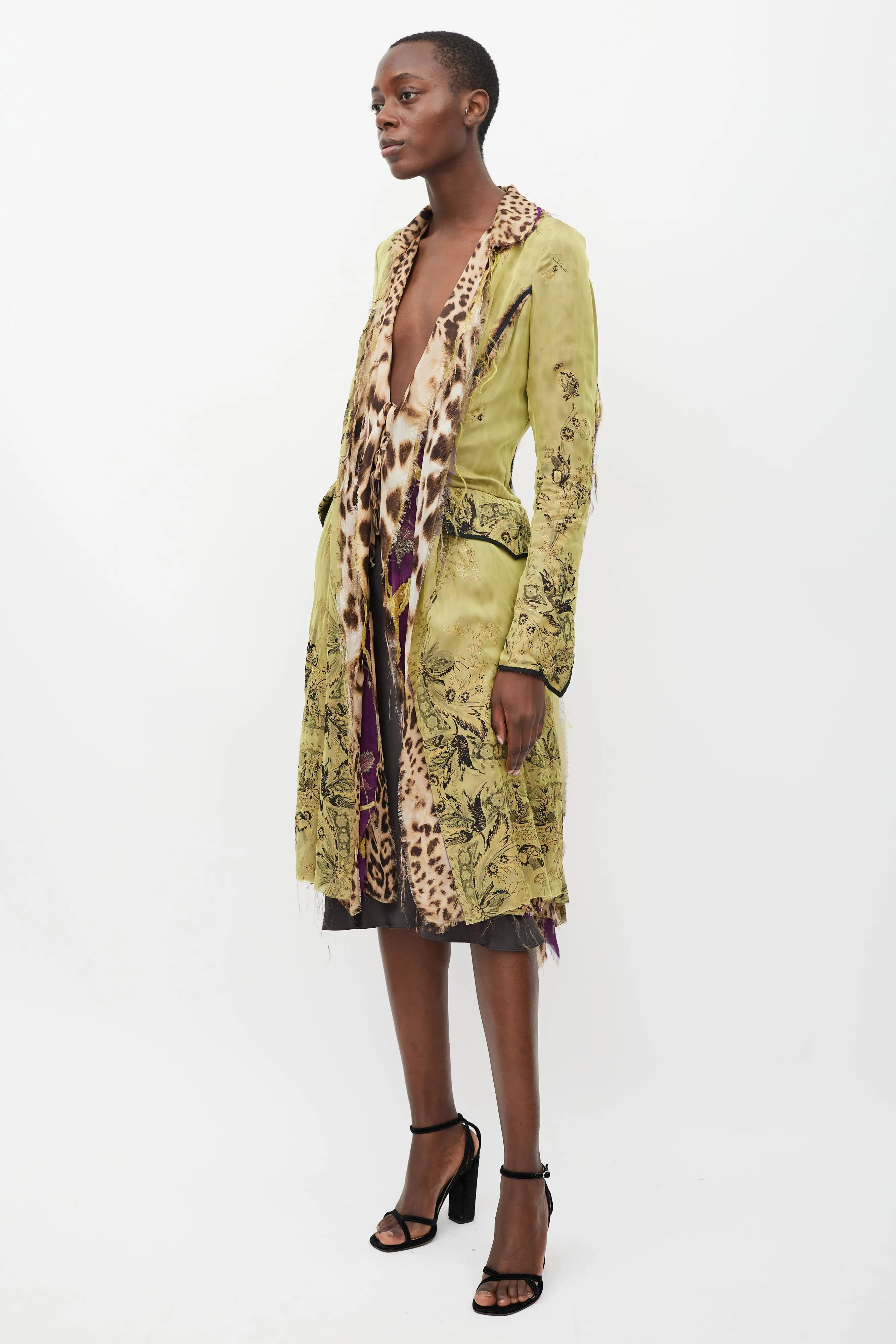 Green & Multicolour Layered Silk Coat