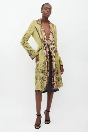 Green & Multicolour Layered Silk Coat