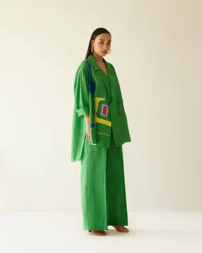 GREEN LINEN LINES OVERSIZED CO-ORD SET