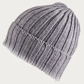 Grey Chunky Rib Knit Cashmere Beanie