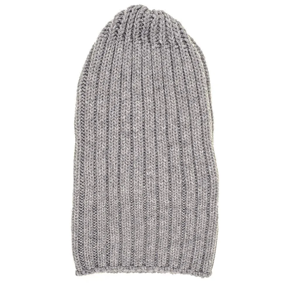 Grey Chunky Rib Knit Cashmere Beanie