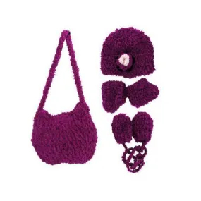 Hand Knit Magenta Purse with Beanie Booties and Mittens ( Case of 8 )