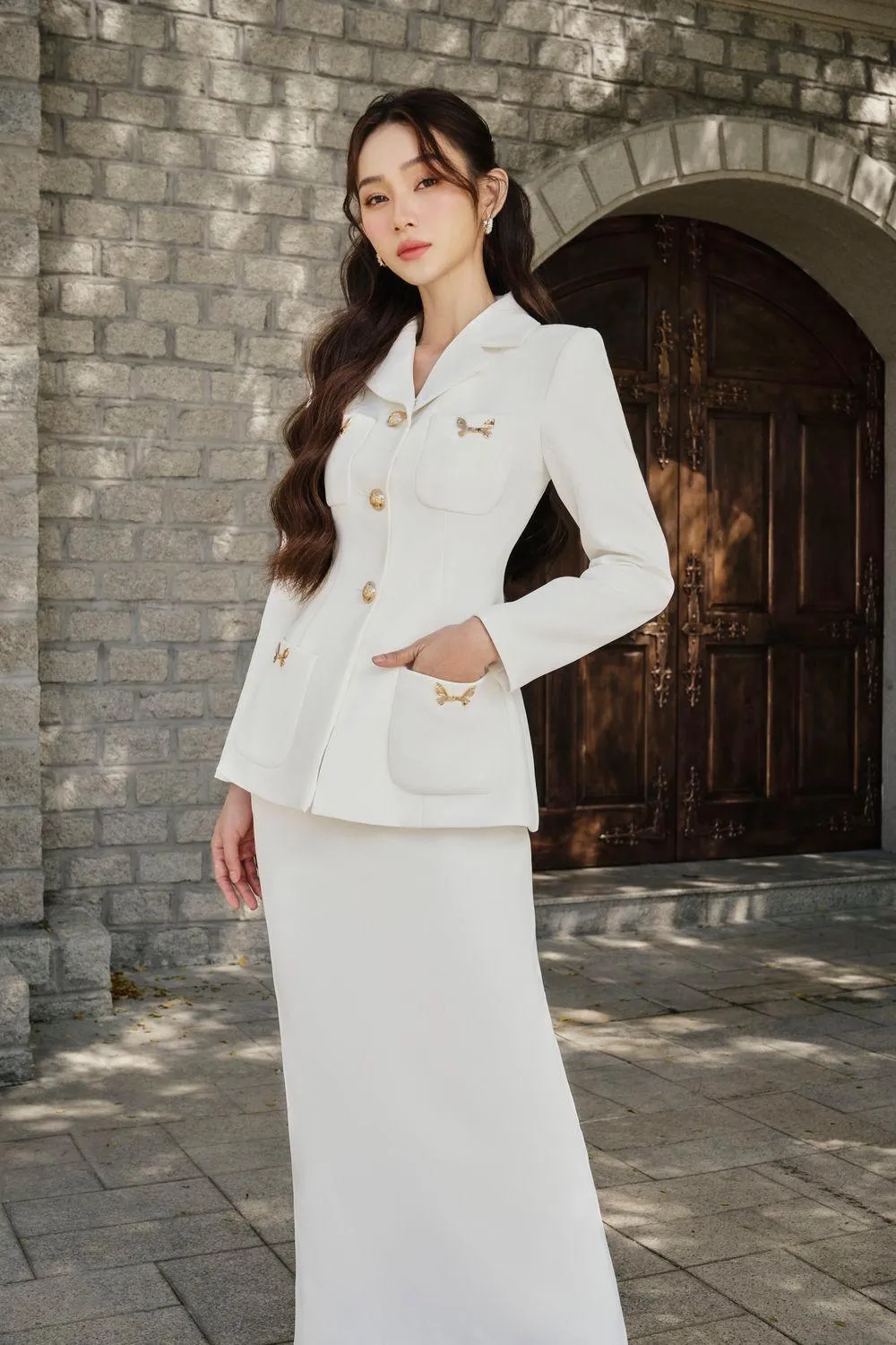 Irene Peplum Notch Lapel Twill Blazer