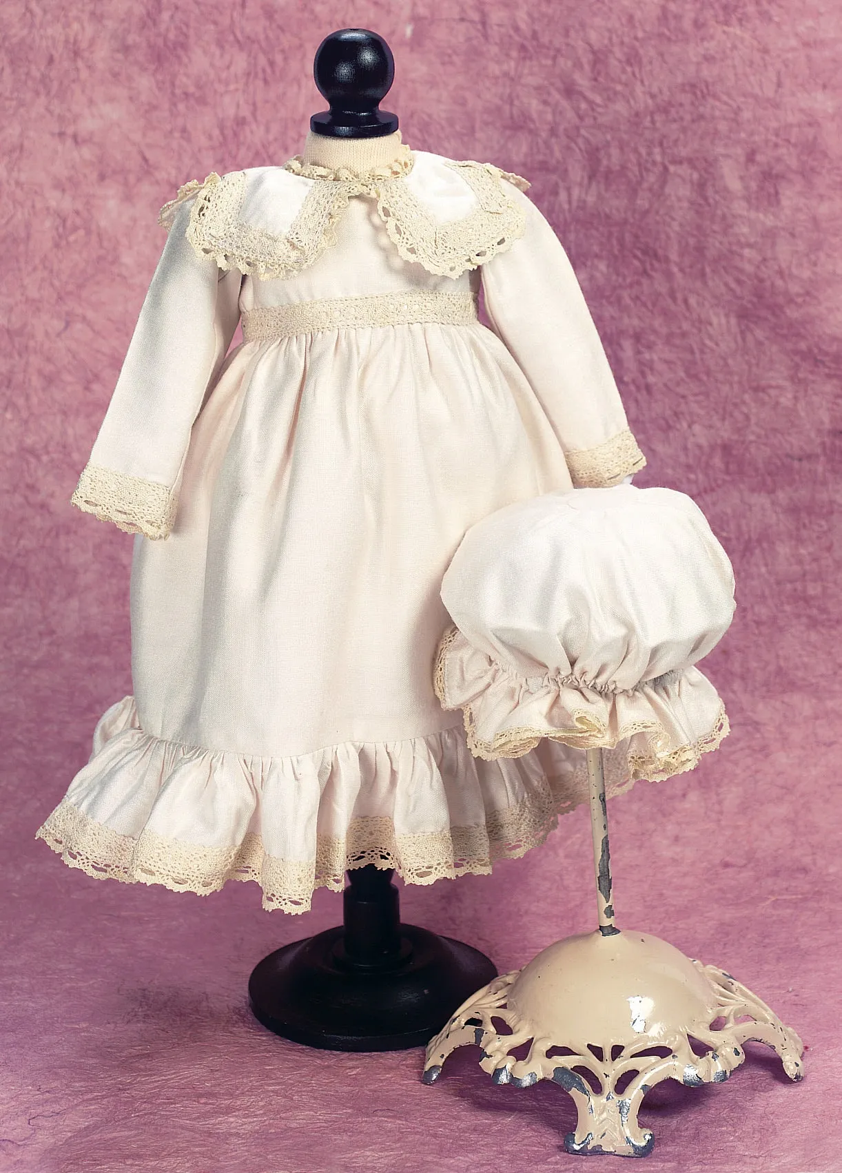 Ivory Silk Dress & Charlotte Bonnet