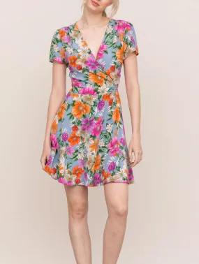 Kennedy Silk Dress - Blue Multi Floral