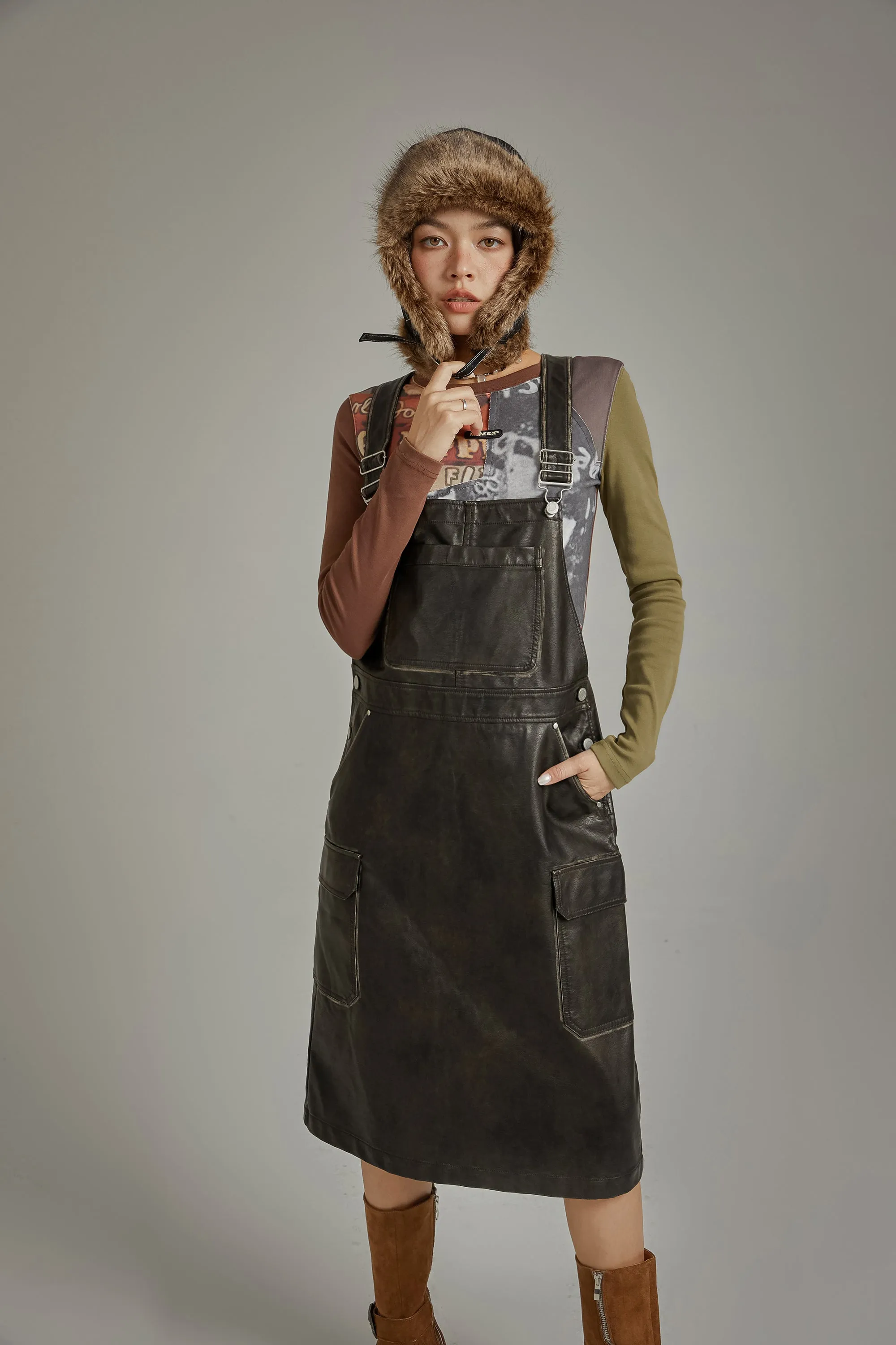 Leather Overall Dress