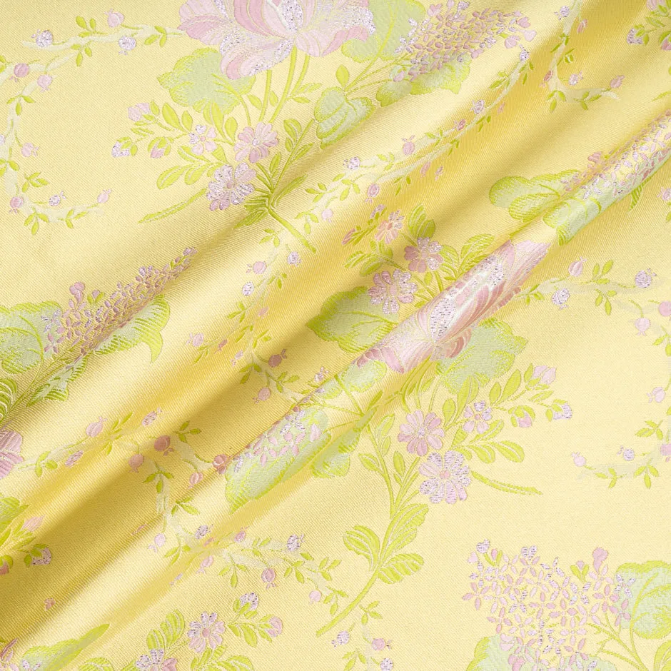 Lilac & Lavender Floral Jacquard Yellow Silk Blend Brocade