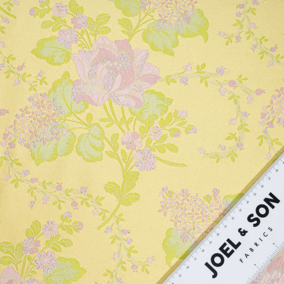 Lilac & Lavender Floral Jacquard Yellow Silk Blend Brocade