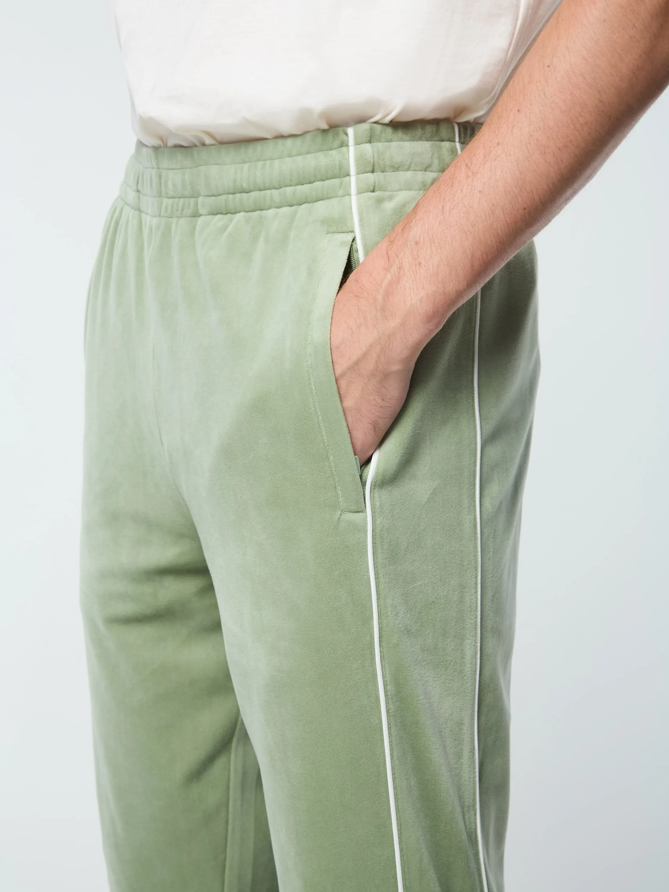 Lioni Velour Track Pant- Hedge Green