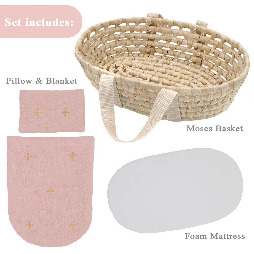 Living Textiles My First Doll Moses Basket and Bedding Set Blush (pre-order October)