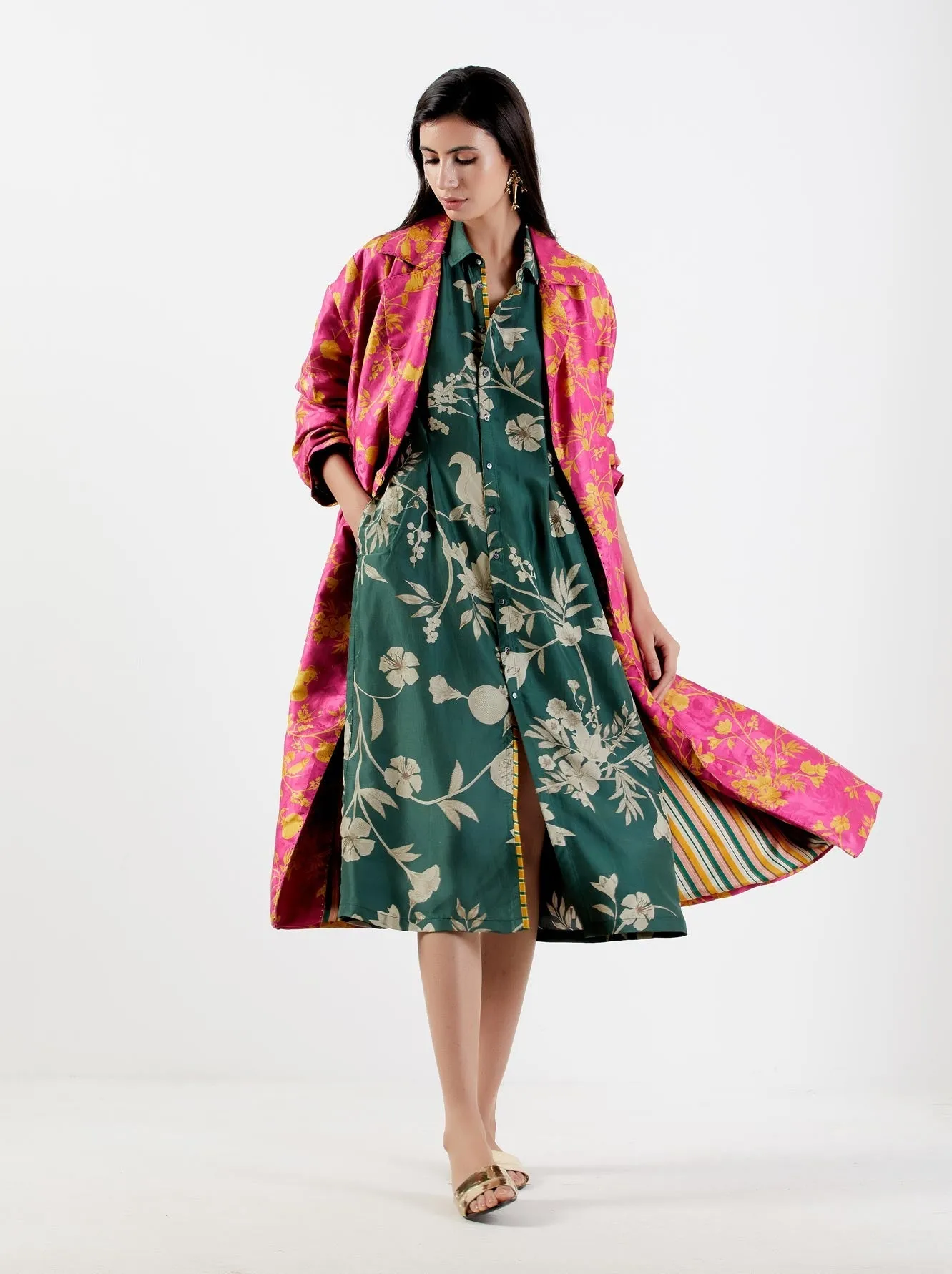 Long Coat Silk Damask Rani