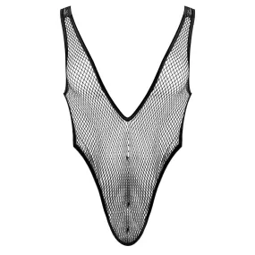 Magic Silk Fishnet Deep Plunge Teddy Black