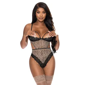 Magic Silk Purrrfect Half Cup Teddy with Split Crotch Leopard S/M