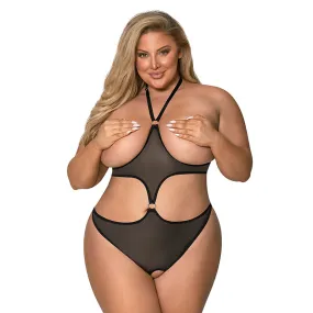 Magic Silk Sassy Cupless & Crotchless Teddy Black QUEEN