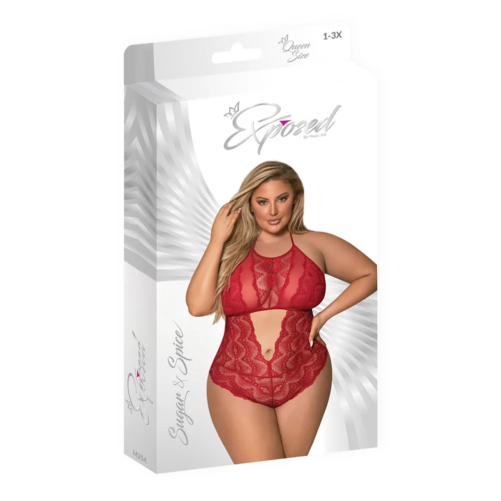 Magic Silk Sugar & Spice Teddy With Snap Crotch Red QUEEN