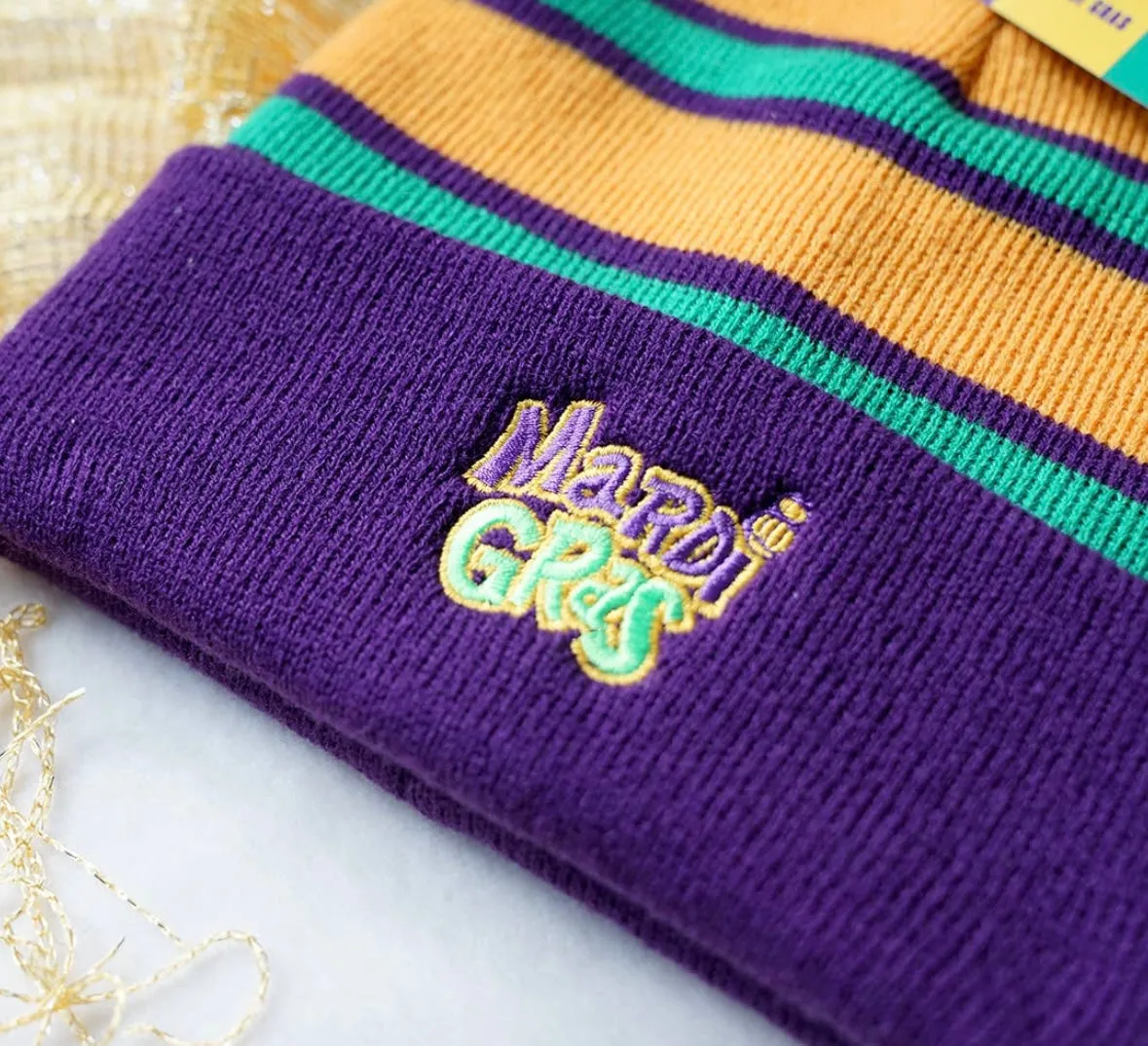 MARDI GRAS POM POM BEANIE