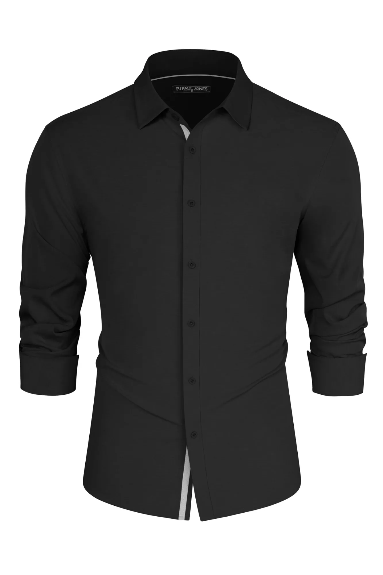 Men Classic Collar Shirt Casual Long Sleeve Curved Hem Button-up Tops