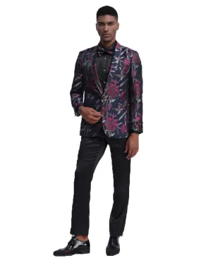 Mens Empire Navy Blue & Fuschia Floral Prom Tuxedo Jacket