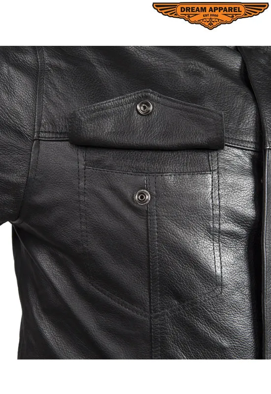 Mens Light Weight Leather Shirt With Short Sleeves