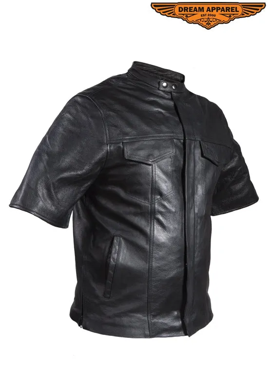 Mens Light Weight Leather Shirt With Short Sleeves