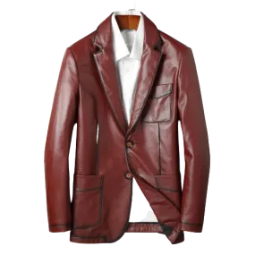 Mens Zyair Front Button Genuine Lambskin Leather Blazer