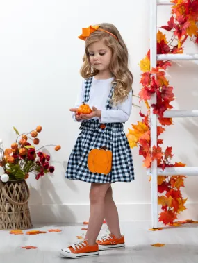 Mommy's Little Pumpkin Plaid Overall Skirt Set