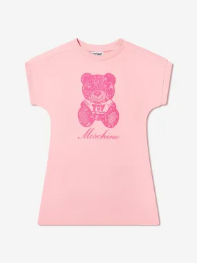 Moschino Girls Embroidered Lace Teddy Dress in Pink