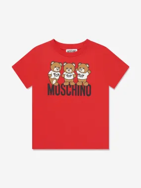 Moschino Kids Teddy Bear Logo T-Shirt in Red