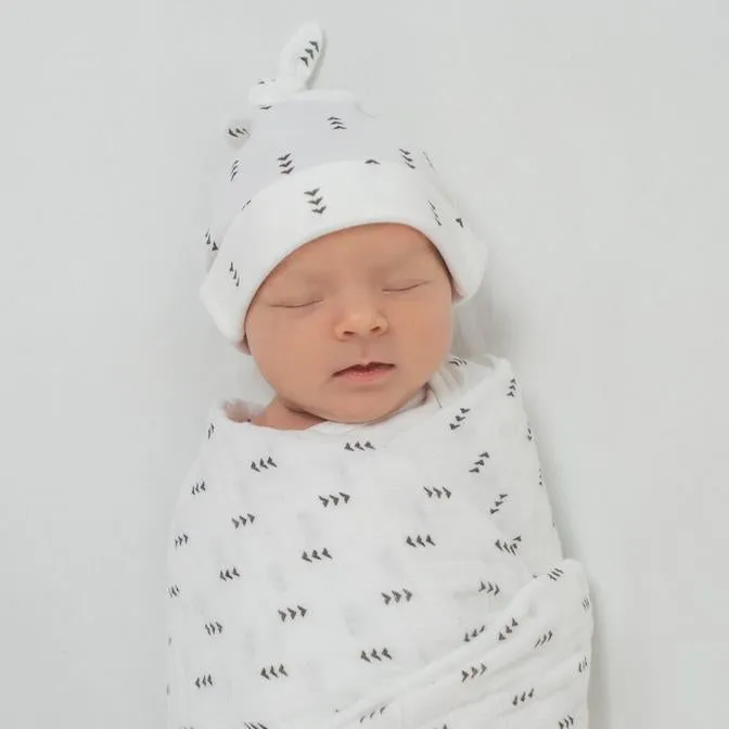 Muslin Swaddle, Pajama Gown and Hat Gift Set - Tiny Arrows, Sterling, Newborn