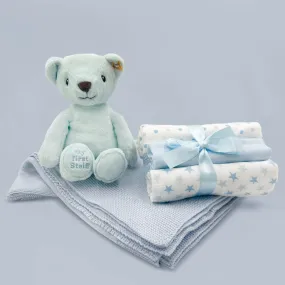 My First Steiff Muslins and Blanket New Baby Gift Set, Blue