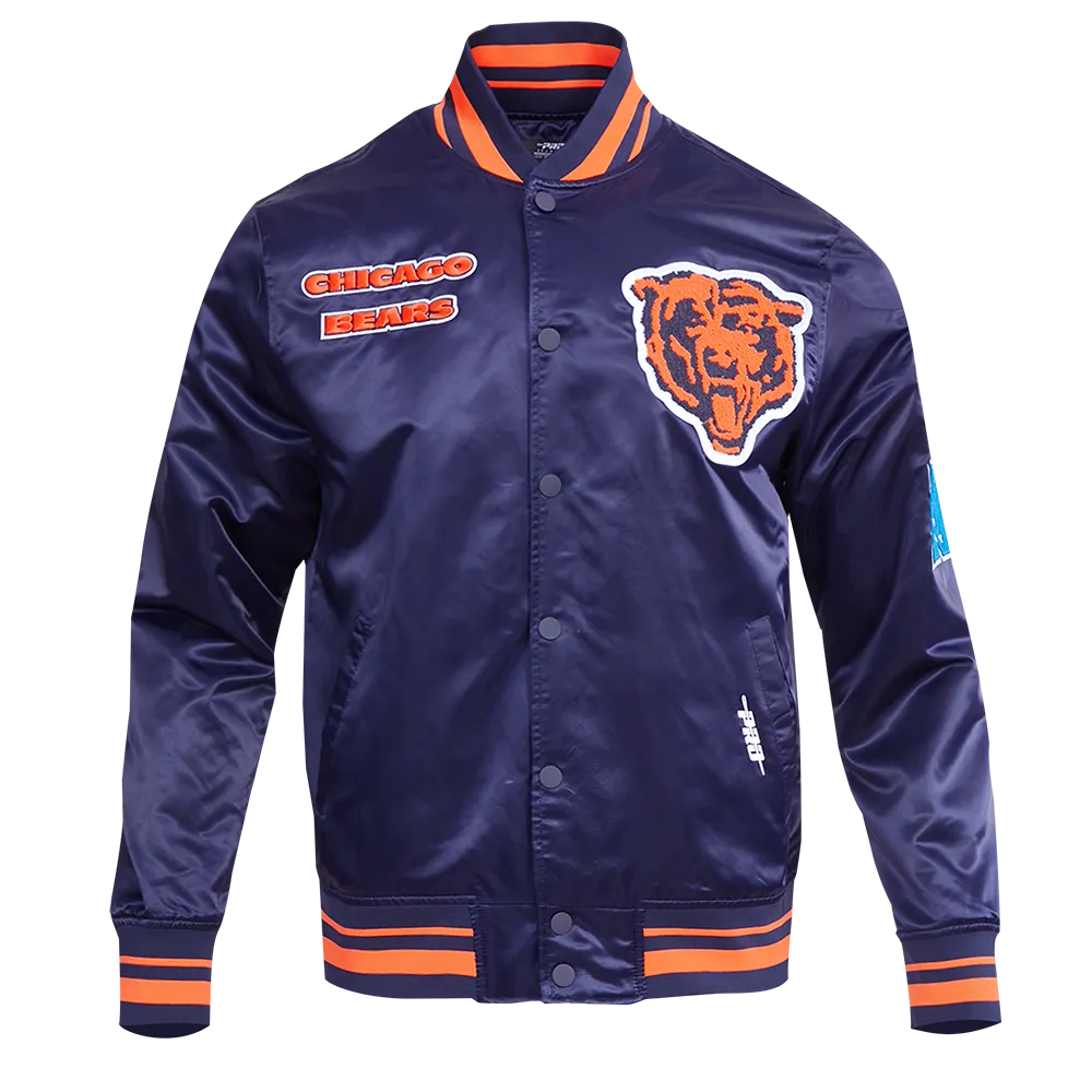 NFL CHICAGO BEARS RETRO CLASSIC MEN'S RIB SATIN JACKET (MIDNIGHT NAVY/ORANGE/MIDNIGHT NAVY)