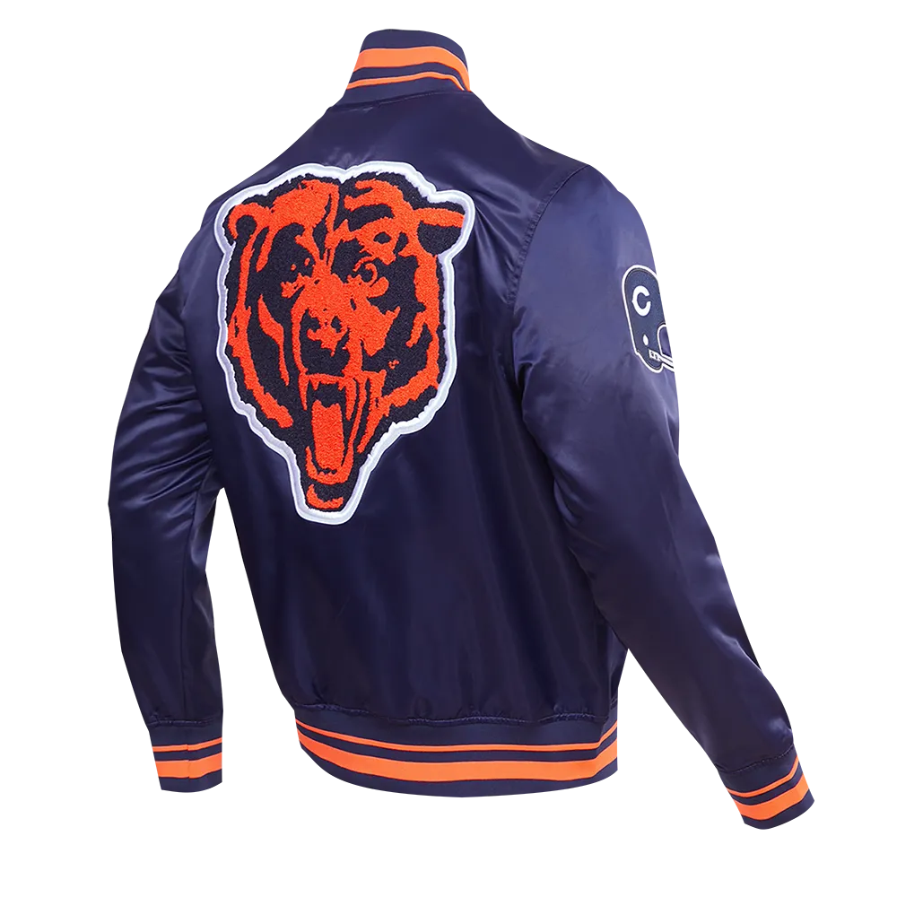 NFL CHICAGO BEARS RETRO CLASSIC MEN'S RIB SATIN JACKET (MIDNIGHT NAVY/ORANGE/MIDNIGHT NAVY)