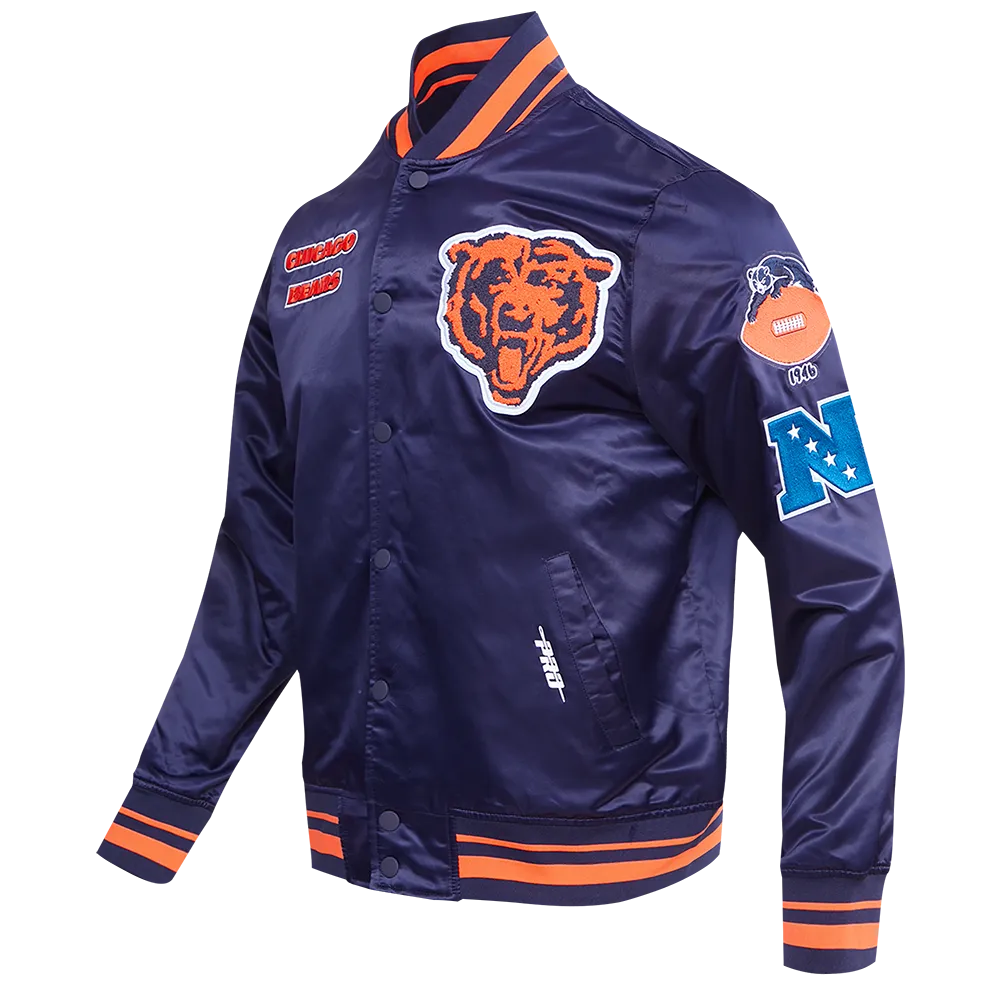 NFL CHICAGO BEARS RETRO CLASSIC MEN'S RIB SATIN JACKET (MIDNIGHT NAVY/ORANGE/MIDNIGHT NAVY)